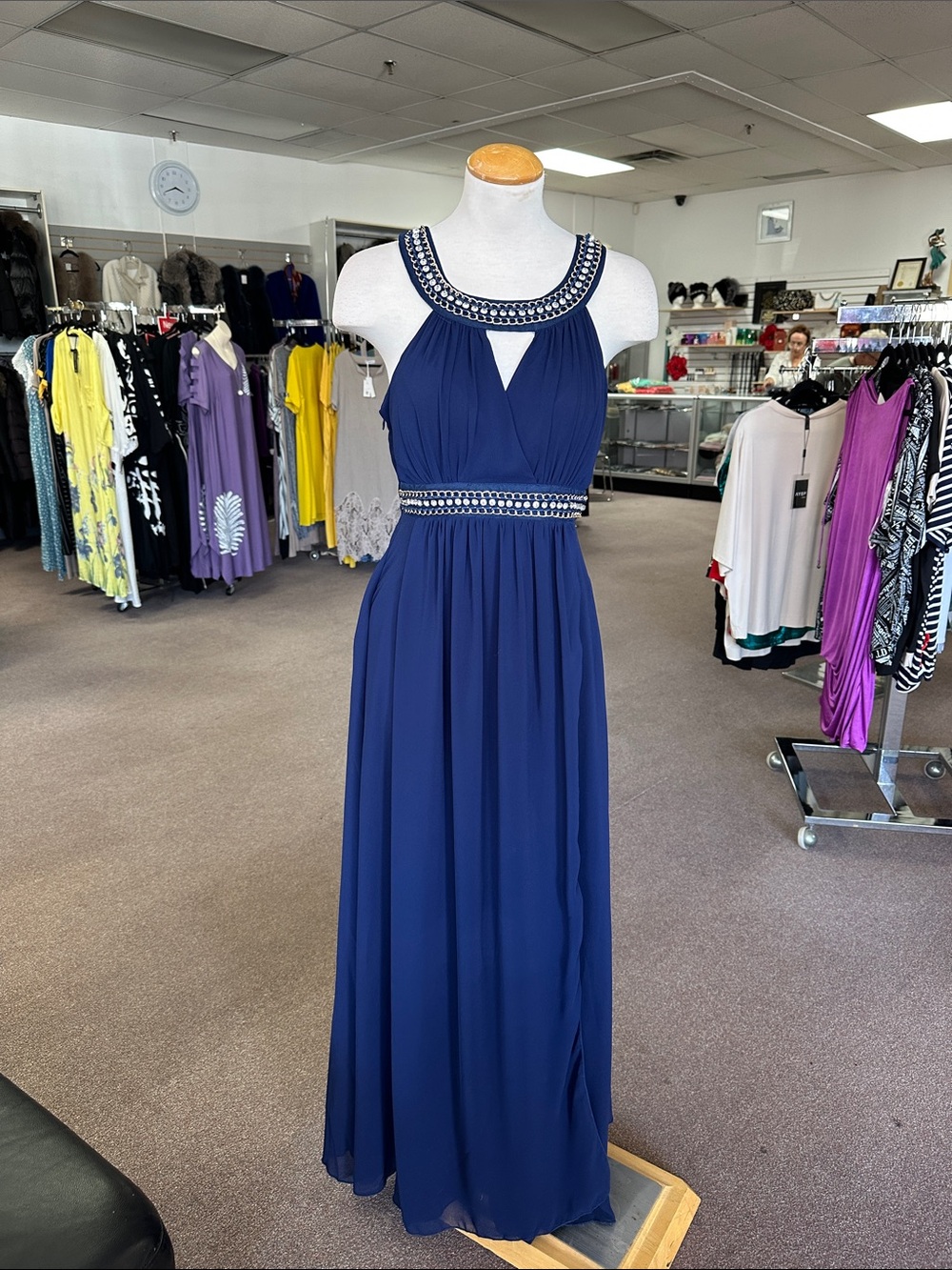 Beaded Halter Maxi Dress in Navy size M, L, XL